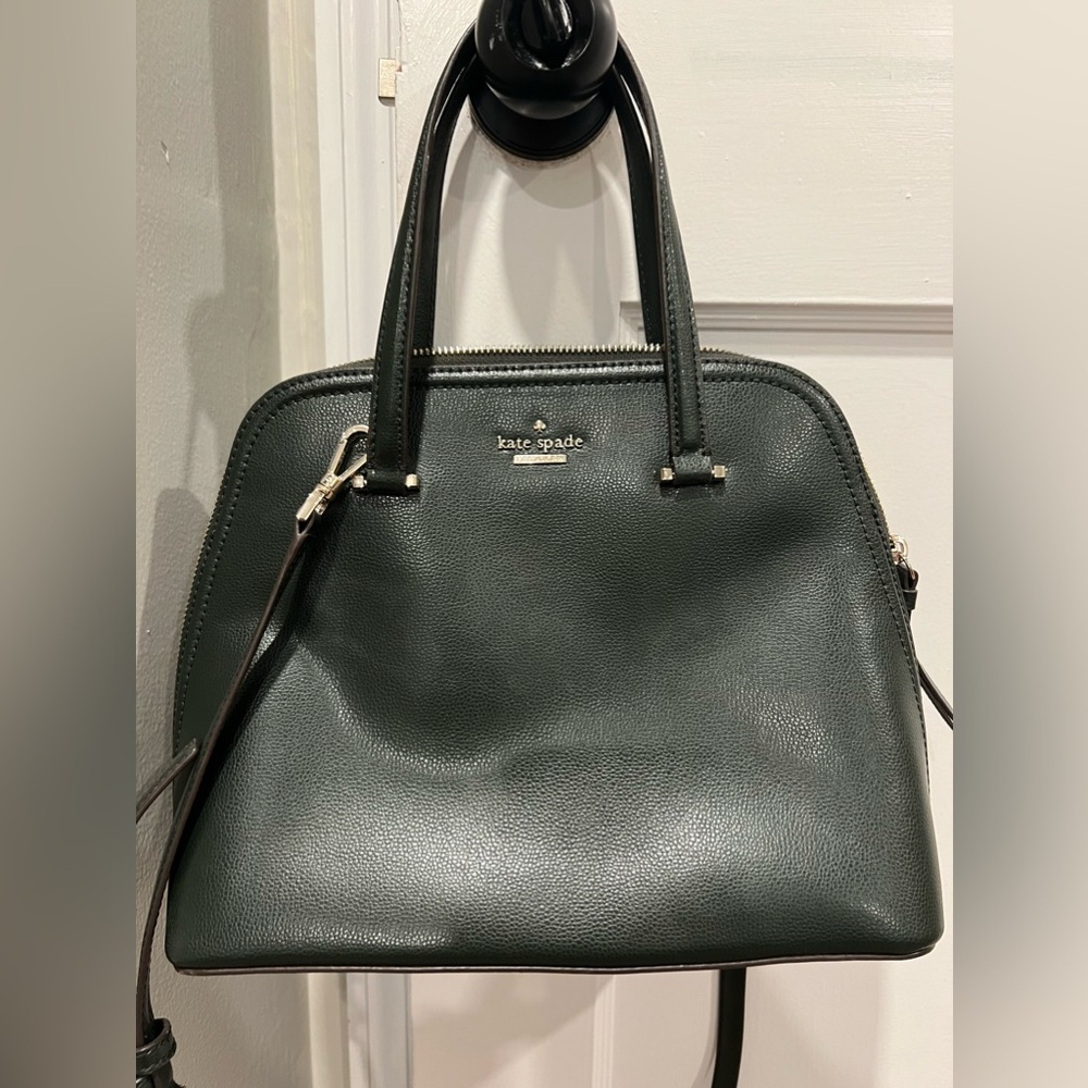 Kate Spade dark green crossbody purse with gold accents